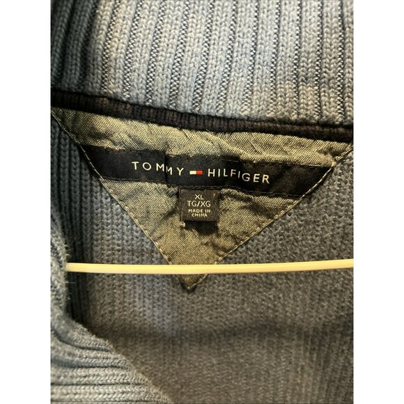 Tommy Hilfiger Men’s Blue Cotton Cable Knit Sweater XL Cowl Neck Pullover EUC - Picture 3 of 7